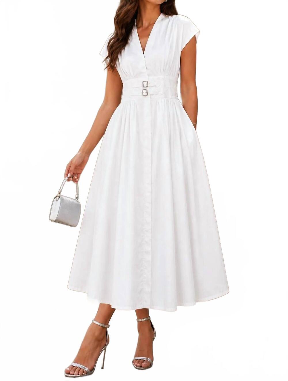 NEW N BY NANCY sculpted belted a-line maxi dress in white